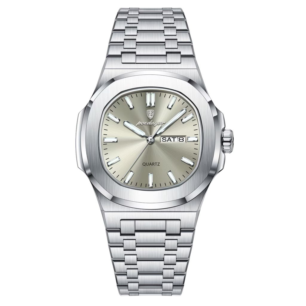 Poedagar Nautilus Clear Men’s Watch – Luxury Stainless Steel Quartz Timepiece