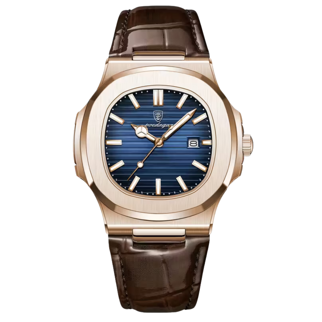 Poedagar Regalia Men’s Watch – Luxury Leather Strap Quartz Timepiece