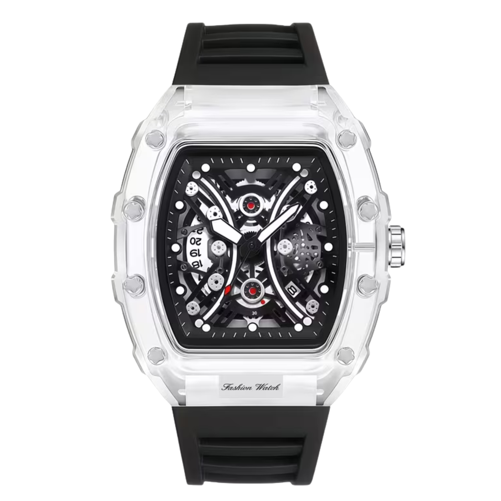 Poedagar Nova Skeleton Men’s Watch – Transparent Luxury Mechanical-Style Timepiece