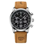 Poedagar Eclipse Men’s Watch – Luxury Chronograph Leather Strap Timepiece