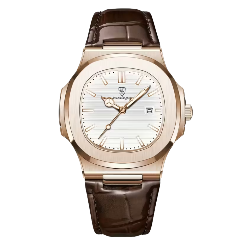 Poedagar Regalia Men’s Watch – Luxury Leather Strap Quartz Timepiece