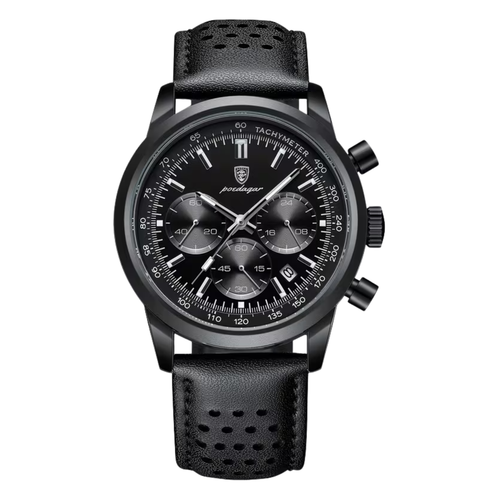 Poedagar Eclipse Men’s Watch – Luxury Chronograph Leather Strap Timepiece