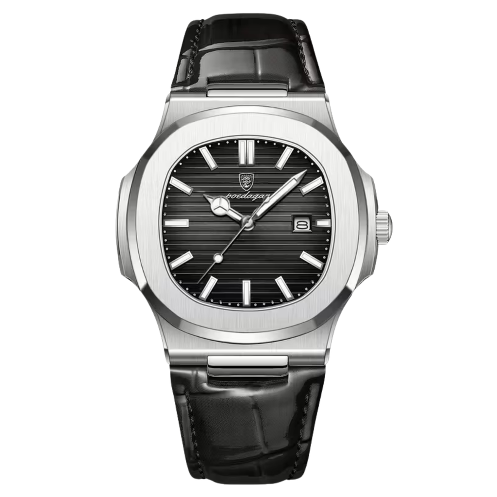 Poedagar Regalia Men’s Watch – Luxury Leather Strap Quartz Timepiece