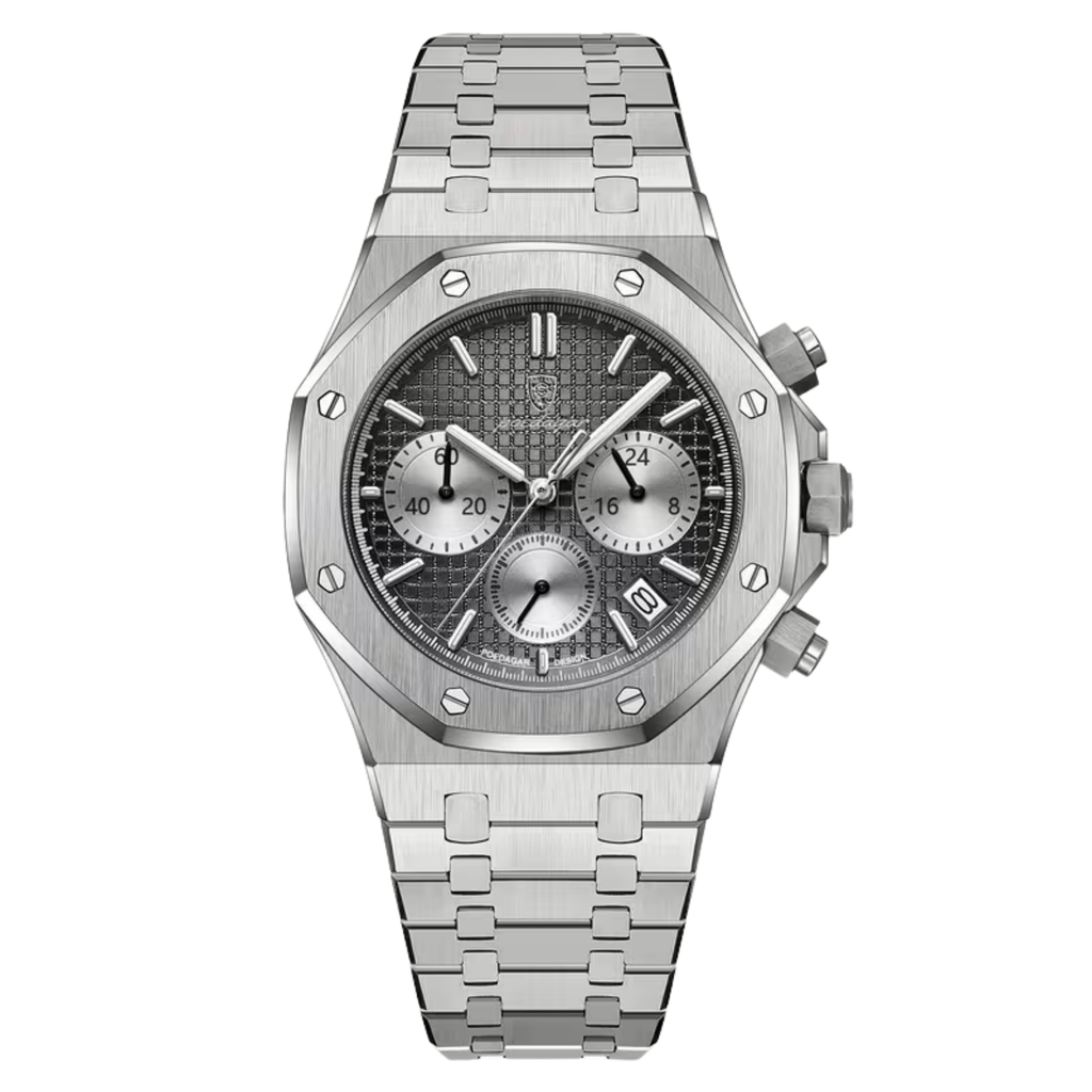 Poedagar Serenade Men’s Watch – Luxury Chronograph Stainless Steel Timepiece