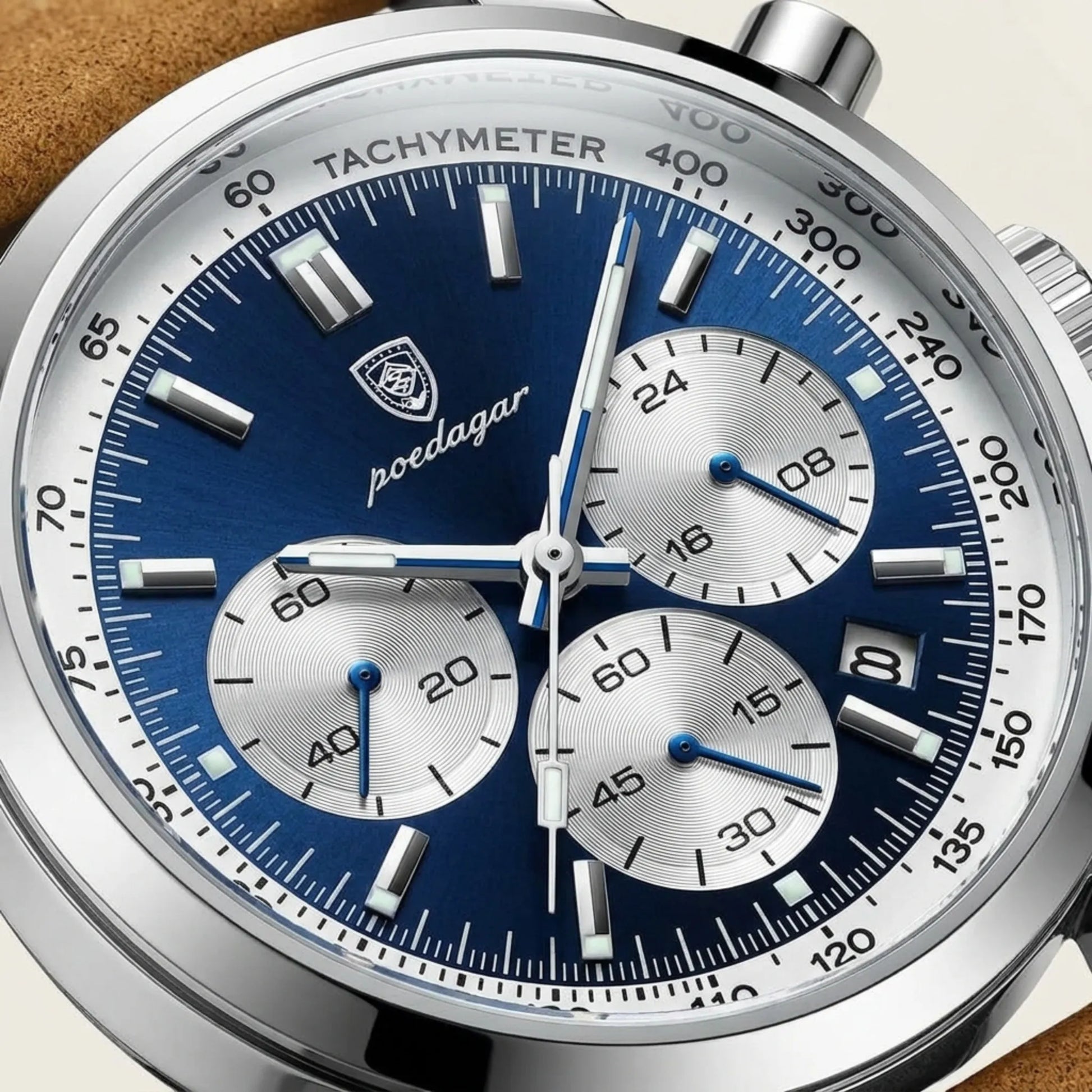Poedagar Eclipse Men’s Watch – Luxury Chronograph Leather Strap Timepiece