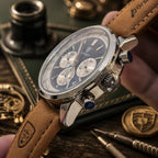 Poedagar Eclipse Men’s Watch – Luxury Chronograph Leather Strap Timepiece