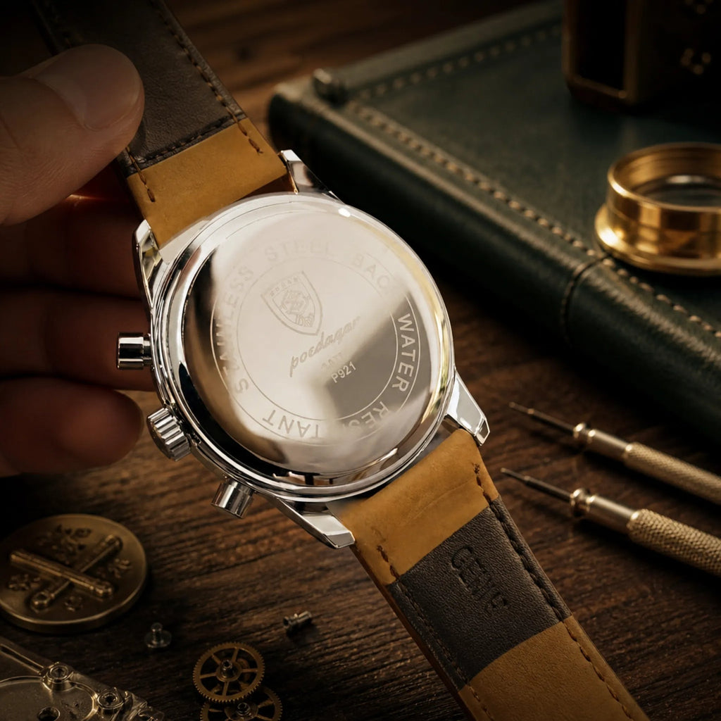 Poedagar Eclipse Men’s Watch – Luxury Chronograph Leather Strap Timepiece