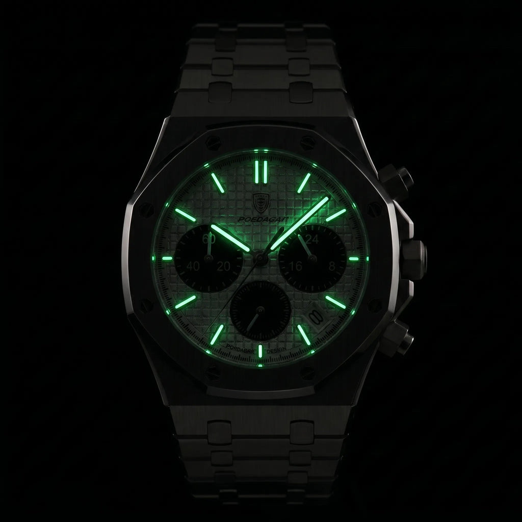 Poedagar Serenade Men’s Watch – Luxury Chronograph Stainless Steel Timepiece