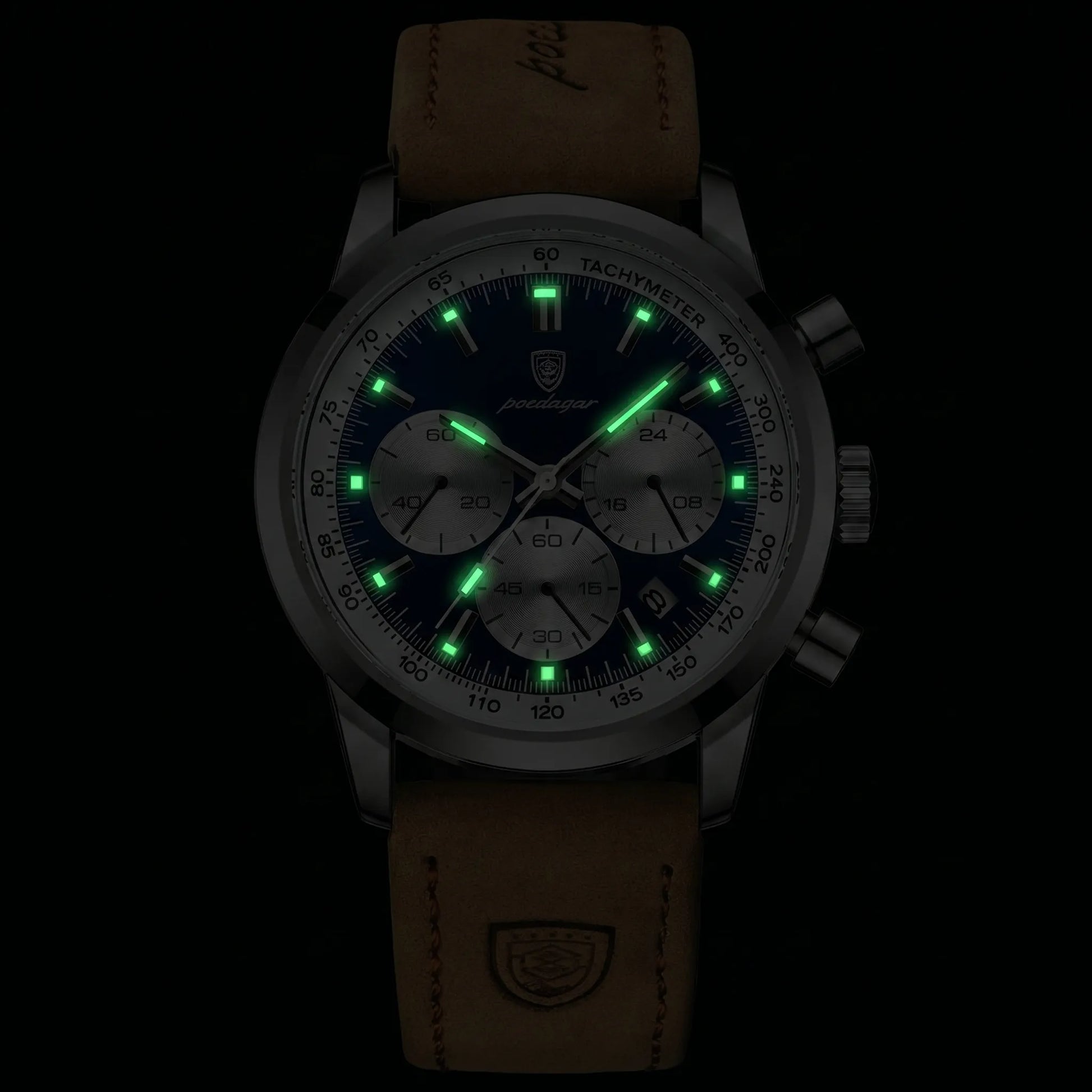Poedagar Eclipse Men’s Watch – Luxury Chronograph Leather Strap Timepiece