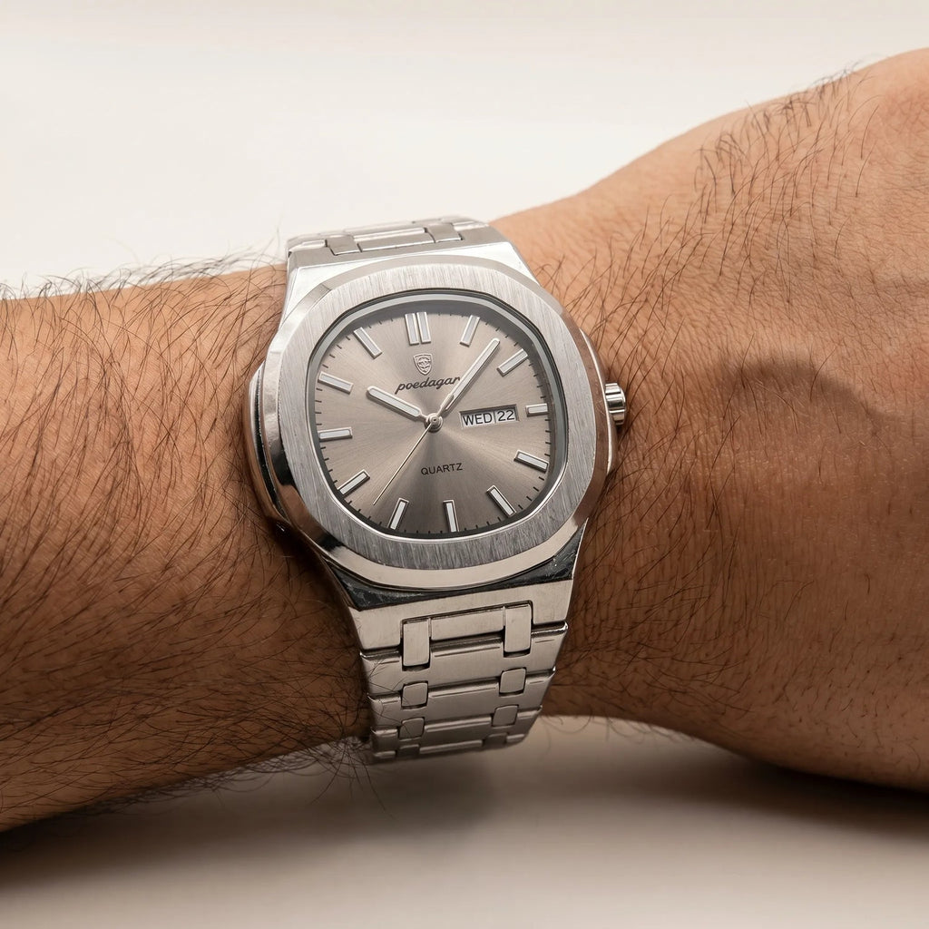 Poedagar Nautilus Clear Men’s Watch – Luxury Stainless Steel Quartz Timepiece