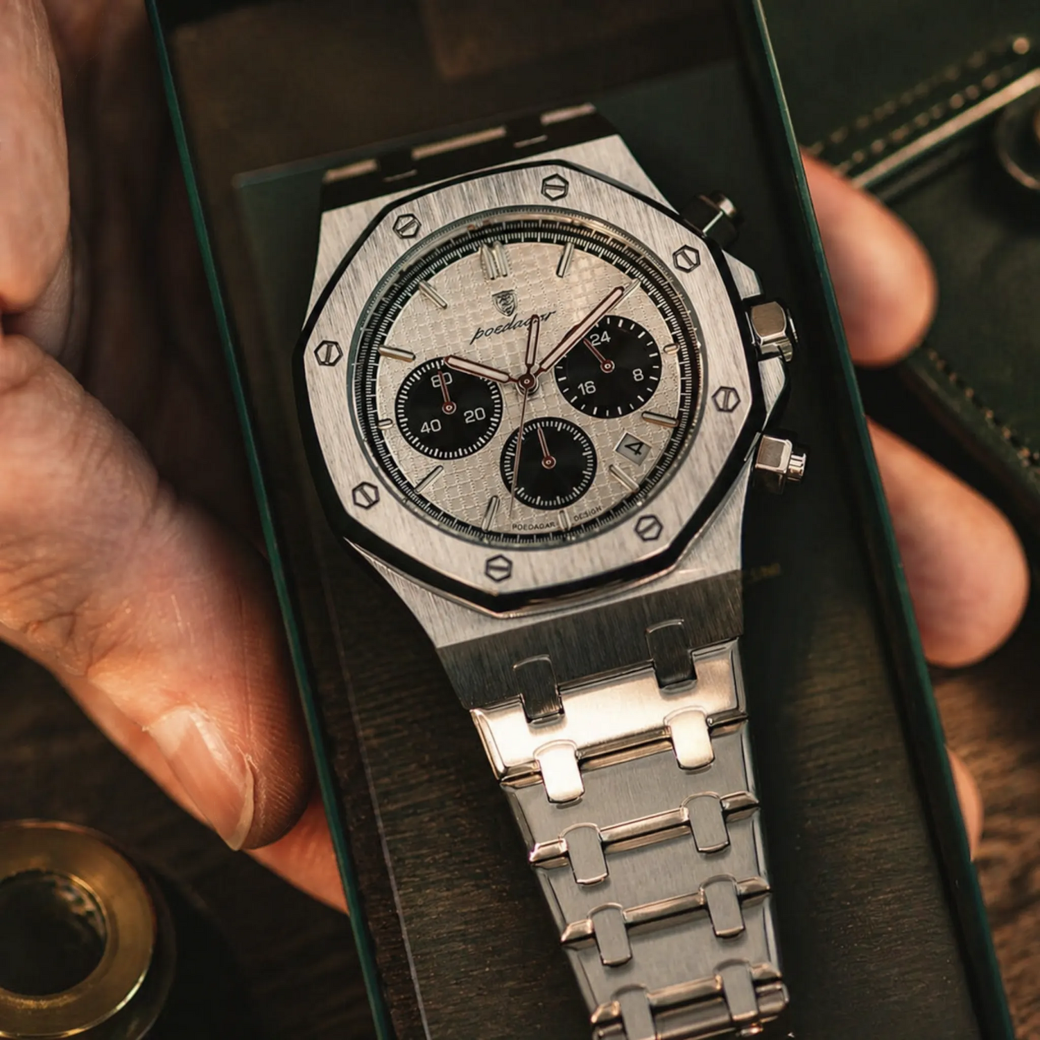 Poedagar Serenade Men’s Watch – Luxury Chronograph Stainless Steel Timepiece