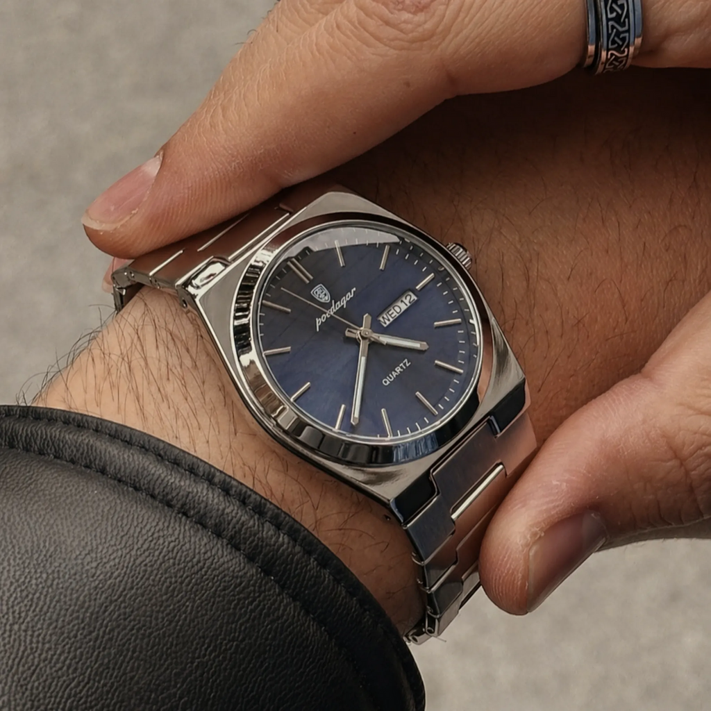 Poedagar Oak Men’s Watch – Luxury Stainless Steel Quartz Timepiece