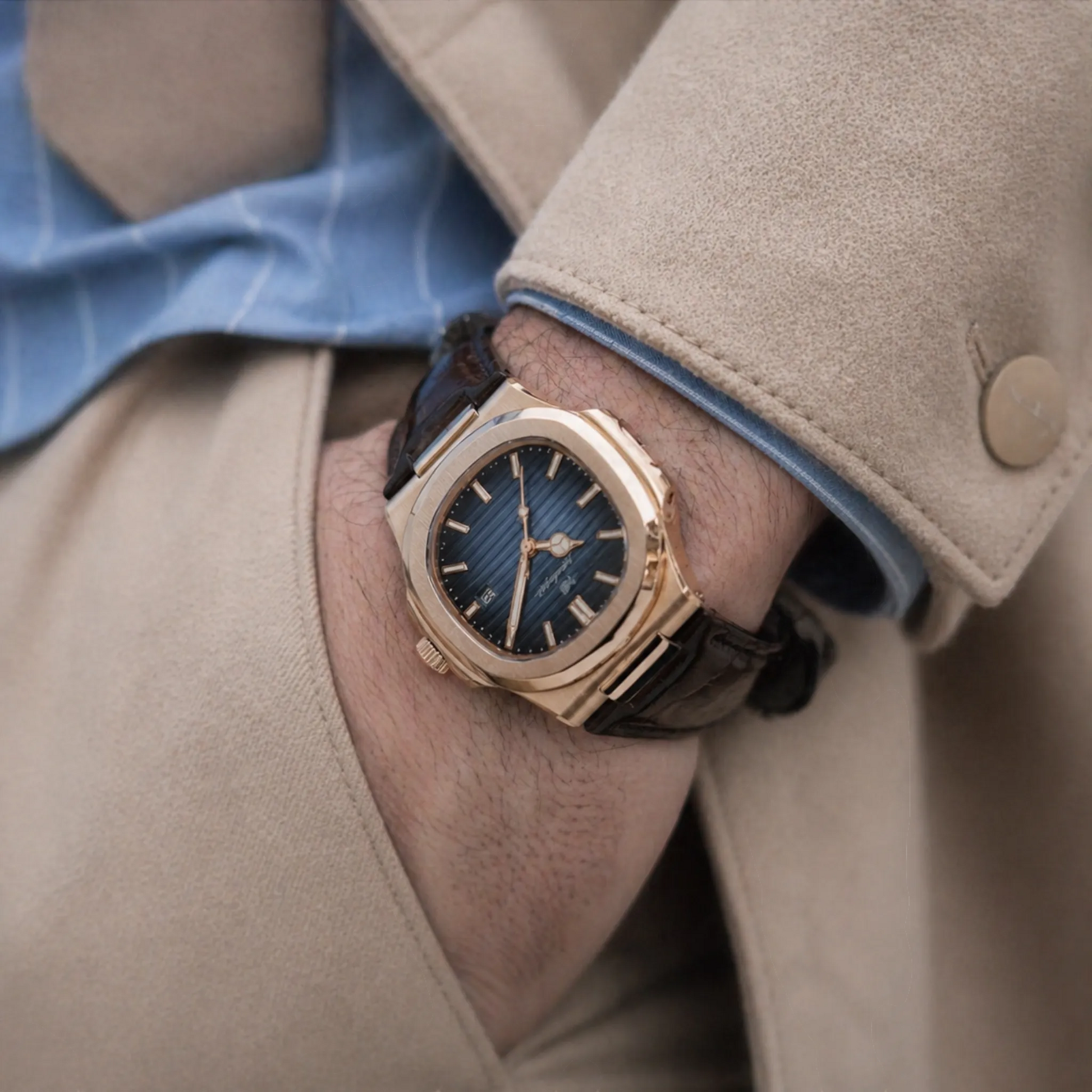 Poedagar Regalia Men’s Watch – Luxury Leather Strap Quartz Timepiece