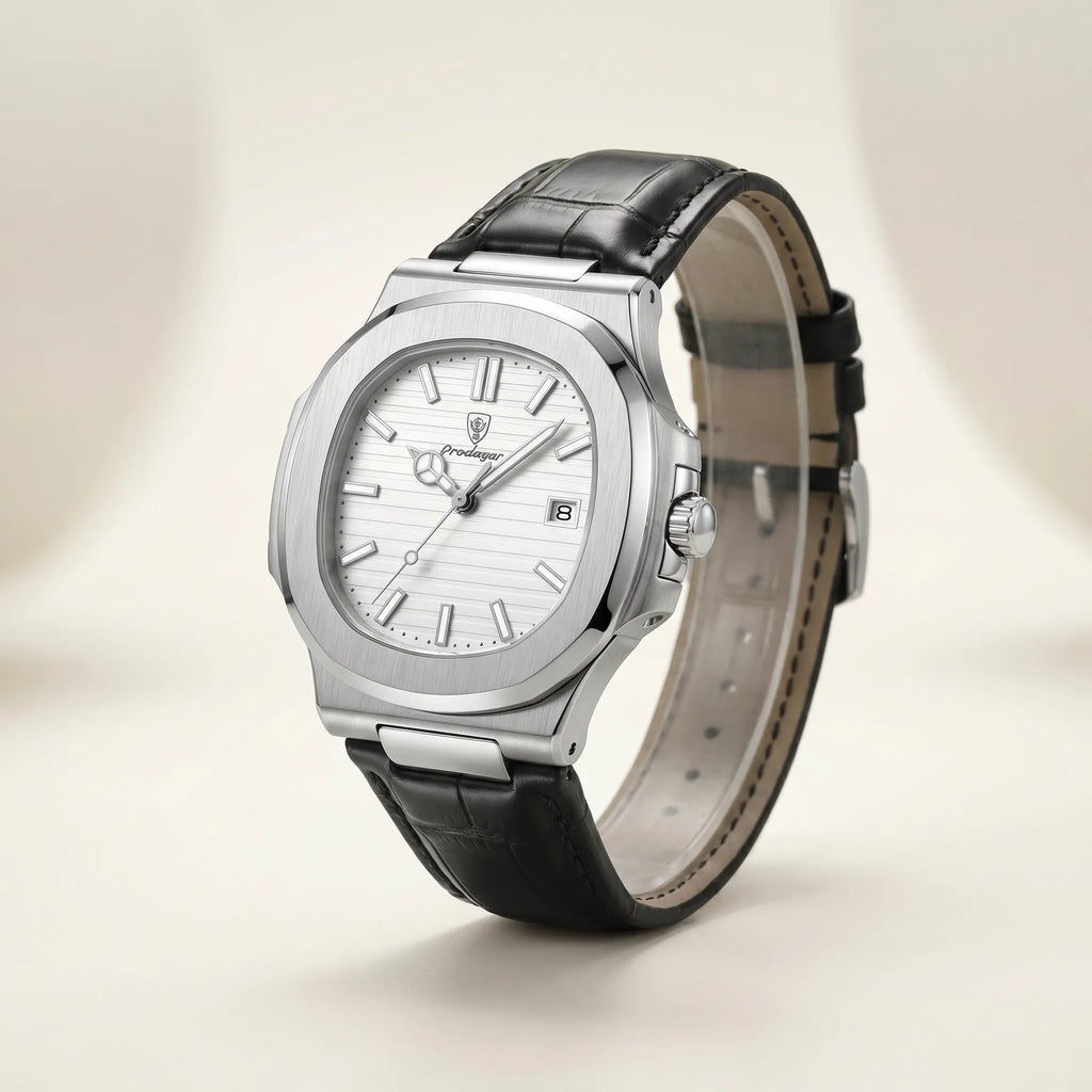 Poedagar Regalia Men’s Watch – Luxury Leather Strap Quartz Timepiece