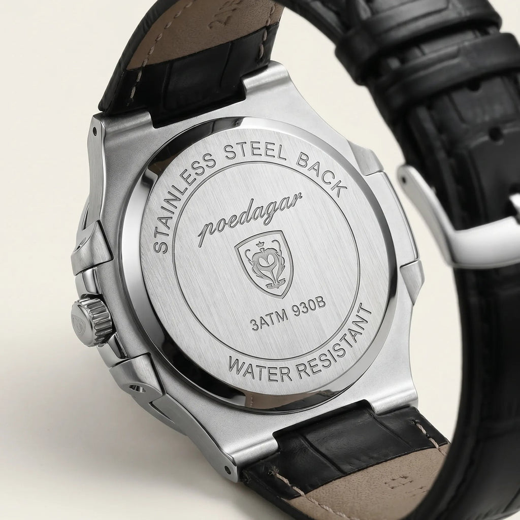 Poedagar Regalia Men’s Watch – Luxury Leather Strap Quartz Timepiece