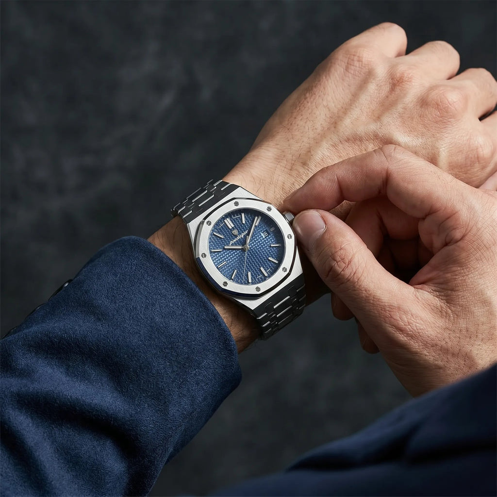 Poedagar Kings Oak Men’s Watch – Luxury Stainless Steel Timepiece