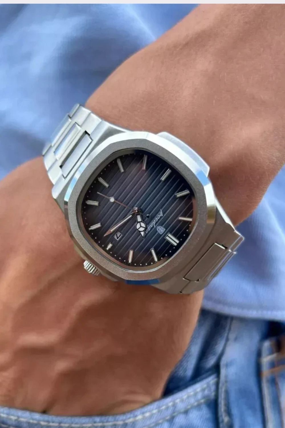 Poedagar Nautilus Men’s Watch – Luxury Stainless Steel Dress Timepiece
