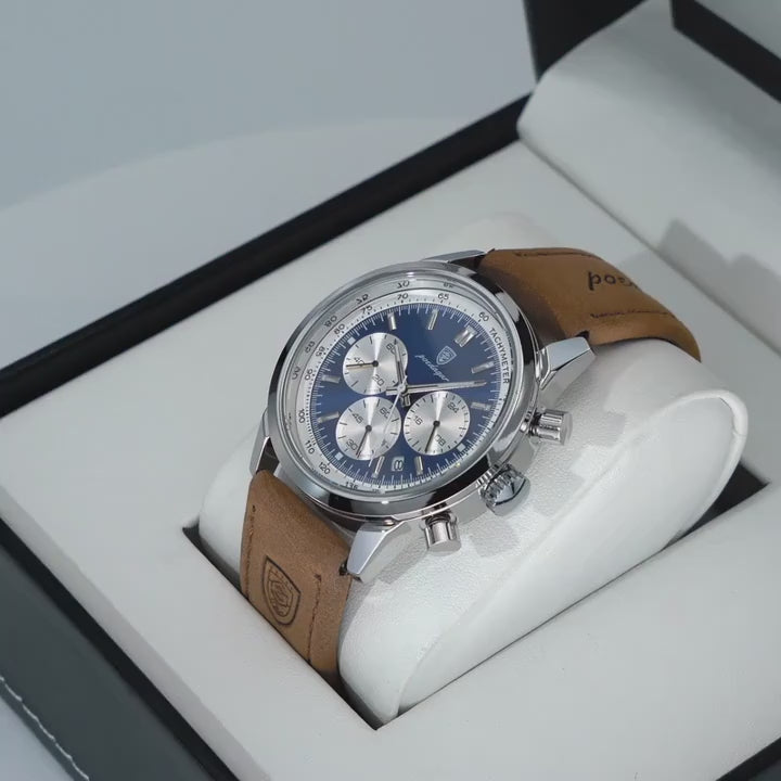 Poedagar Eclipse Men’s Watch – Luxury Chronograph Leather Strap Timepiece